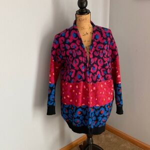 FARM Rio Open-Front Knit Sweater Pink Blue Black Leopard Print Knit Women Size M
